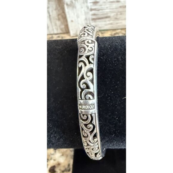 Brighton Silver Plated Filigree Oval Hinged Bangle with Crystal Accents - Picture 1 of 6